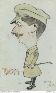 Caricature of Major RJ Donaldson, previously unattributed, by Sapper Louis Vasco. (c) AWM Collection ART19752.004